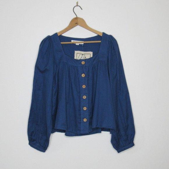 Emerson Fry India Collection LAURENT BLOUSE - LAPIS ORGANIC Blue XS NWT - Picture 2 of 9